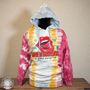 Simply Southern Tie Dye Hoodie Graphic Lips Stars Pullover Sweatshirt (Small)
